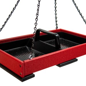 Poly Lumber Hanging Platform Bird Feeder: Easy Clean Tray, Holds 8 Cups Red