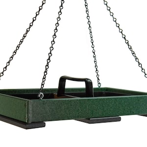Poly Lumber Hanging Platform Bird Feeder: Easy Clean Tray, Holds 8 Cups Green