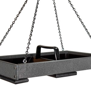 Poly Lumber Hanging Platform Bird Feeder: Easy Clean Tray, Holds 8 Cups Gray