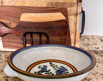 Blueberry Patterned Large Hand-Thrown Pottery Serving Bowl