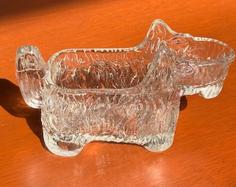 Vintage L.E. Smith Scottie Dog Glass Creamer, 1930s Post Cereal Giveaway, Clear Textured Glass Scottish Terrier Figural Pitcher, Mid-Century