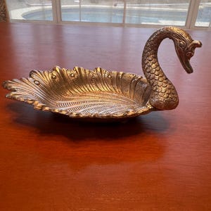 Swan Dish Candy Bowl, Silver Oxidized Metal Feather Tray, Mid Century Hollywood Regency Catchall, Antique Decorative Centerpiece
