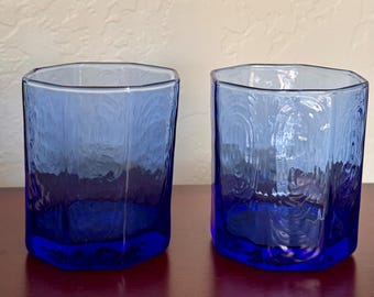Vaso de whisky octogonal texturizado de cristal azul cobalto Libbey Facets (juego de dos)