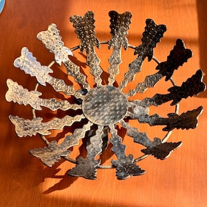 Spanish Revival Brutalist Metal Fruit Bowl - Handcrafted Lobeco Spain Hammered Iron Centerpiece - Mid-Century Modern Decorative Openwork