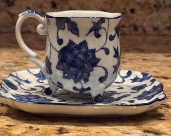 Taza y platillo de diseño vintage Blue Onion, Blue Danube de Japón