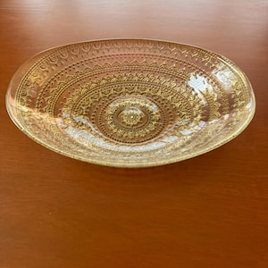 Artistic Accents Turkish Glass Oval Serving Bowl, 12.5” Gold Lace Mandala Platter, Hand Decorated Clear Glass Holiday Centerpiece Dish