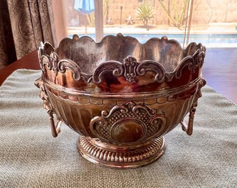 Vintage 1950s Silver Plated Victorian-Style Monteith Bowl with Lion Head Handles | Electroplated Britannia Metal (EPBM)