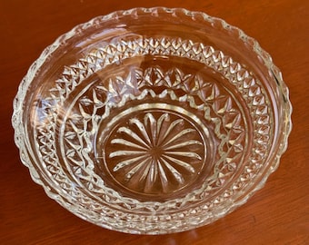 Anchor Hocking Vintage Wexford Klarglas 5,5 "Obst Dessert Schüssel, Diamantmuster ausgebogter Rand Mid Century Glaswaren