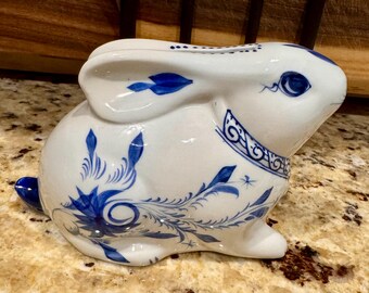 Delft Style Blue and White Ceramic Bunny Rabbit Bank