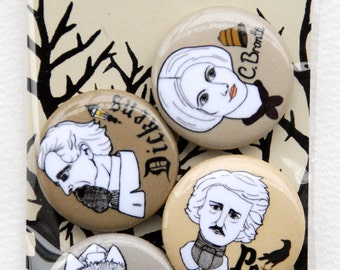 A Few of the Gothic Greats Button Set - Illustrated by Taren S. Black