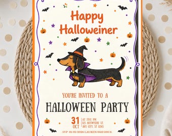 Halloween dachshund invitation, weenie dog invite, Dachshund  Invitation, dachshund spooky party invitation, Canva  Template