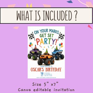 Monster Truck Invite, Editable Monster Truck Birthday Invitation Template For Boys, Trucks Birthday Invite, Monster Truck Invitation image 2