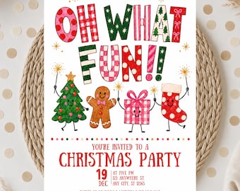 Christmas Editable Party Invitation, kids Christmas party invite, merry and bright invitation, Canva Template, Printable Xmas Invite