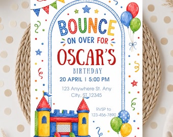 Bounce house party invitation, outdoor playground birthday invite, canva invitation, bouncing castle party,