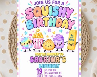Squishy Birthday Invitation Template, Trendy Squishy Party Invite, Cute Kawaii Birthday Invitation, Editable Canva Digital Download