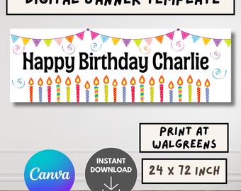 Happy Birthday Banner Template, Editable Canva Birthday Banner, Printable Party Backdrop, Custom Birthday Sign, Walgreens banner template