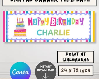 Happy Birthday Banner Template, Editable Canva Birthday Banner, Printable Party Backdrop, Custom Birthday Sign, Walgreens banner template