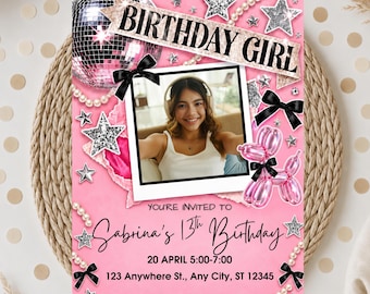Teenage girl Birthday Invitation, thirteenth birthday girl invitation, cool girl Birthday Invitation, Teenager Invite, Canva Template