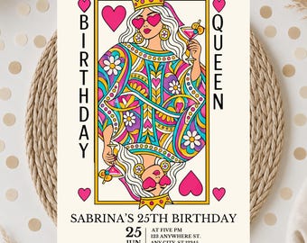 Birthday queen Birthday Invitation, 21st birthday invitation, birthday invitation woman, canva editable invitation