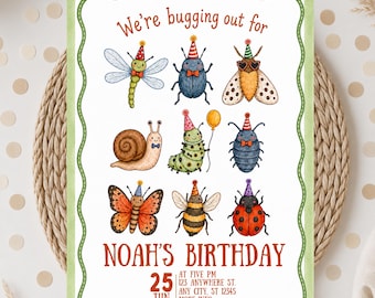 Bugging out birthday Invitation, Editable Canva Template, insect birthday invitation, boys birthday invitation