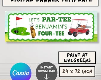 Let’s Par-Tee Golf Birthday Banner Template, golf birthday backdrop, 40th birthday Editable Canva Birthday Banner, Walgreens banner