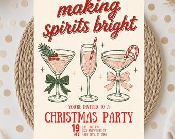 Retro Christmas cocktail Party Invitation, Vintage Holiday Cocktail Theme, Canva Template, Printable Xmas Invite
