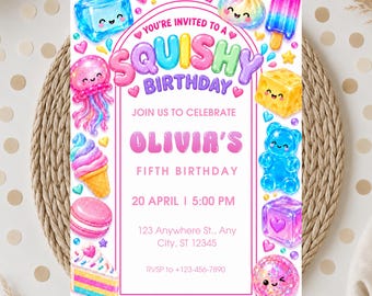 Squishy Birthday Invitation Template, Trendy Squishy Party Invite, Cute Kawaii Birthday Invitation, Editable Canva Digital Download
