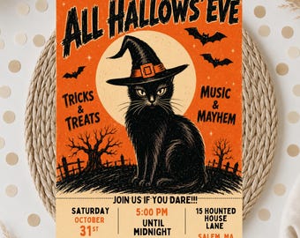 Editable Retro Halloween Party Invitation Template, Vintage Spooky Halloween Invite, Canva Template, Adult Halloween Party, Haunted House