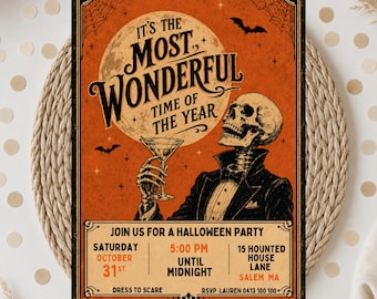 Retro Halloween Party Invitation Template, Vintage  Halloween Invite, Canva Template, Adult Halloween Party, most wonderful time of the year