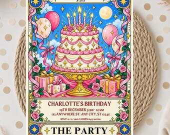 Tarot card birthday Invitation, THE party birthday  invitation, Editable Canva Template, tarot themed party