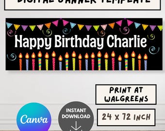 Happy Birthday Banner Template, Editable Canva Birthday Banner, Printable Party Backdrop, Custom Birthday Sign, Walgreens banner template