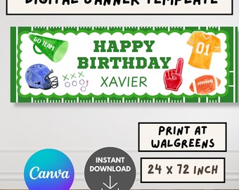 Football Birthday Banner Template, boy birthday banner  Editable Canva Birthday backdrop, football Party Backdrop, Custom Birthday sign