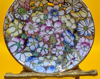 Vintage Japanese Porcelain Floral Trinket Dish 4.5 Inch