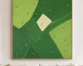 Green Golf Oil Painting, Large Heavy 3D Texture Canvas Art, Green Golf Course Turf Wall Decor for Entryway Living Room