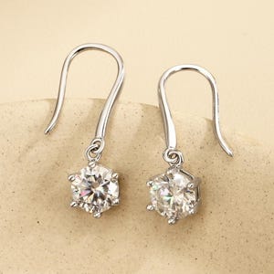 6.5mm D Color Round Cut Moissanite Dangle Hook Earrings Solid S925 Sterling Silver