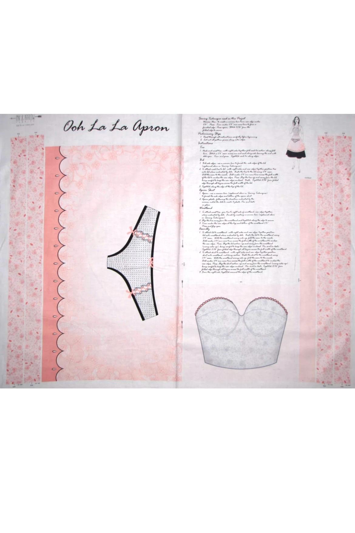 Ooh La La Corset Panty Apron 100% Cotton Fabric By Ink & Arrow 32”X44” Panel