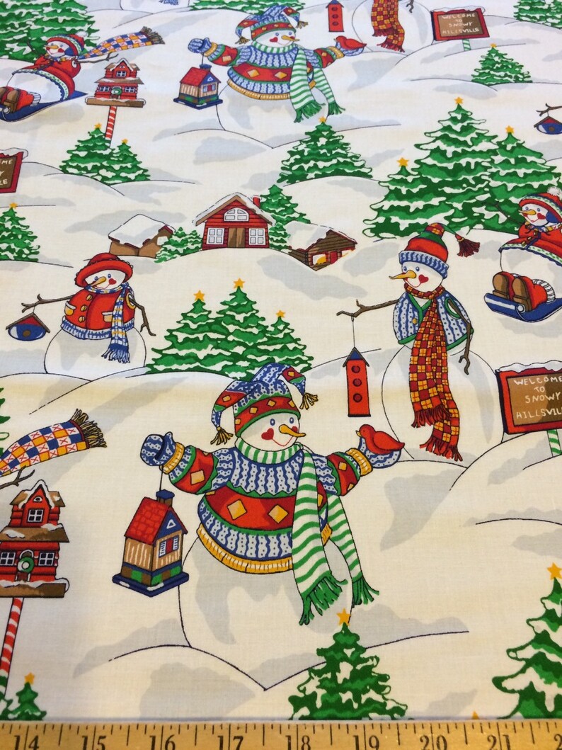 100 Cotton Quilting Fabric Christmas Spiritsnowman by Etsy
