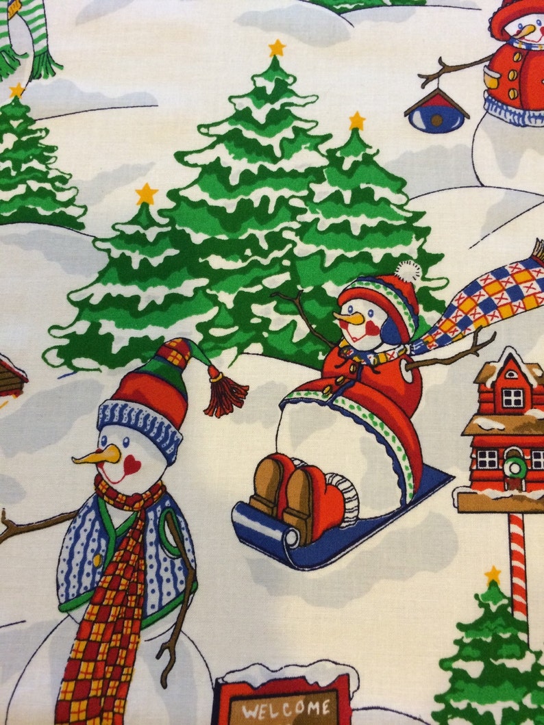 100 Cotton Quilting Fabric Christmas Spiritsnowman by Etsy
