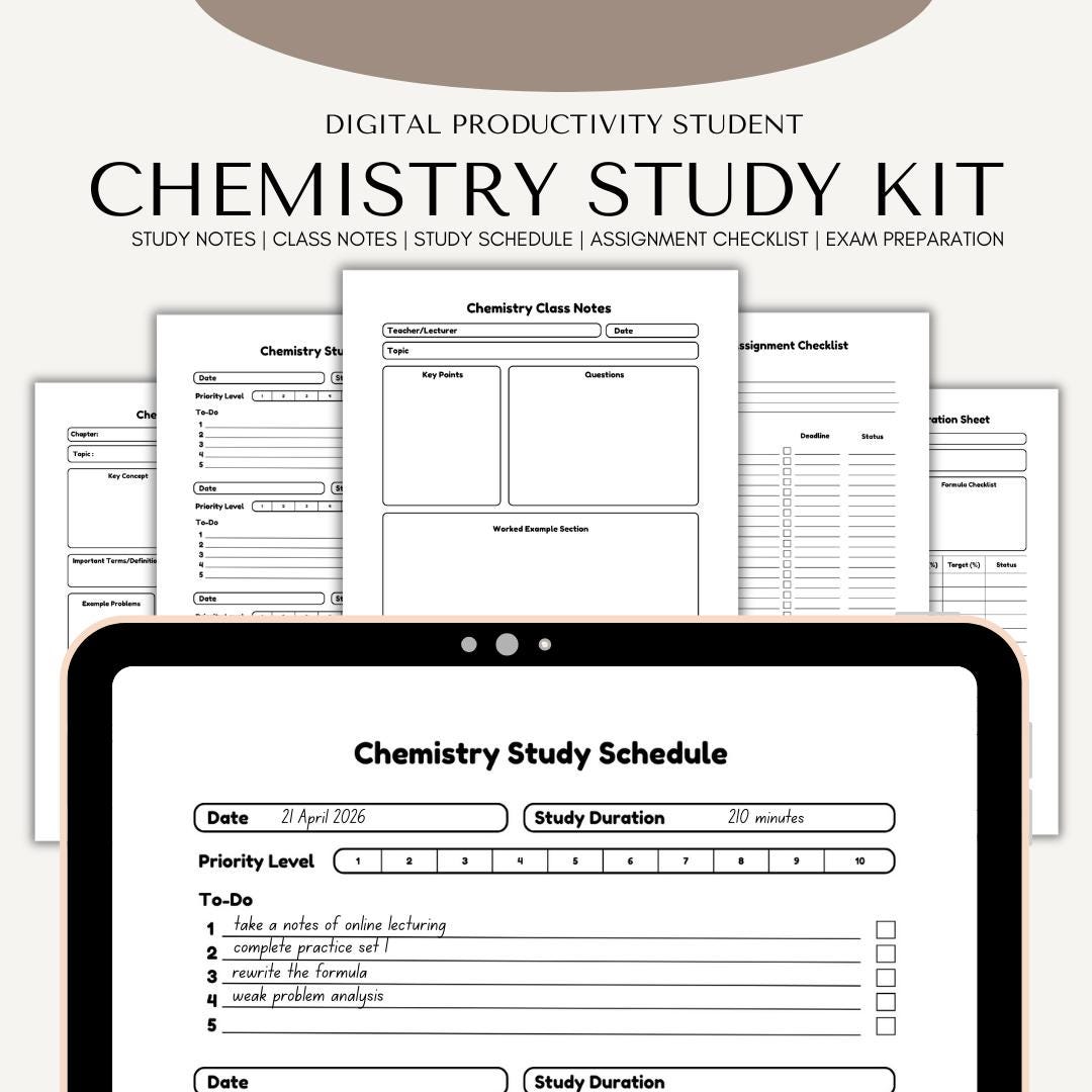 Chemistry Study Planner Printable for Students | Organic & Inorganic Exam Prep Kit | Formula ...