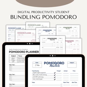 Student Pomodoro Planner Tracker-paket | 20-minuters studietimer (PDF)