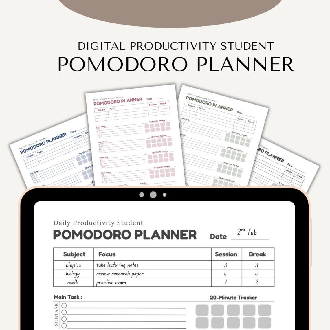 Student Pomodoro Planner Printable: 20-minute Study Tracker (PDF ...