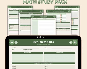 Zestaw do nauki matematyki | Minimalistyczne notatki z matchą, planer (do pobrania w formacie PDF)