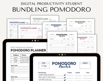 Zestaw planera Pomodoro dla uczniów | 20-minutowy timer do nauki i śledzenie produktywności (PDF)