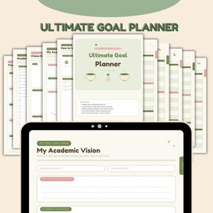 Planejador de Metas Definitivo para Estudantes | Planejador de Metas Acadêmicas em PDF para Imprimir | Metas SMART, Rastreador de Hábitos, Quadro de Visão e Planejador de Progresso nos Estudos