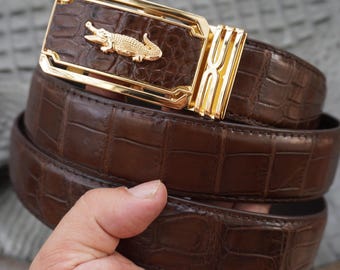 Ceinture en cuir d'alligator véritable marron pour homme, cadeau pour lui, cadeau d'anniversaire - 1,5 pi de largeur