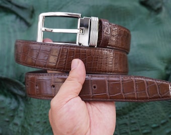 Ceinture en cuir d'alligator véritable marron pour homme, cadeau pour lui, cadeau d'anniversaire - 1,5 pouce de largeur