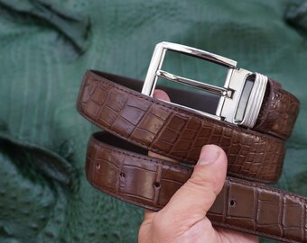 Ceinture en cuir d'alligator véritable marron pour homme, cadeau pour lui, cadeau d'anniversaire - 1,7 pouce de largeur