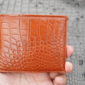 Cognac Double Side Genuine Belly Alligator Leather Men Bifold Wallet, Card Holder Wallet For Men