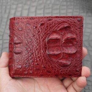 Burgundy Genuine Head Alligator Leather Skin Men's Bifold Wallet, Business Wallet For Men Card Holder Wallet