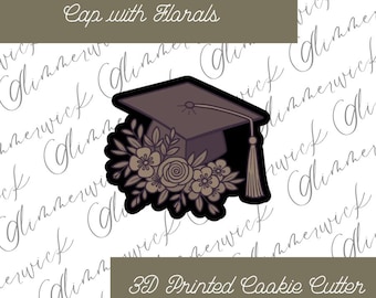 Custom Graduation cap with Florals Cookie Cutter - For Sugar Cookies & Fondant - Multiple Sizes Available